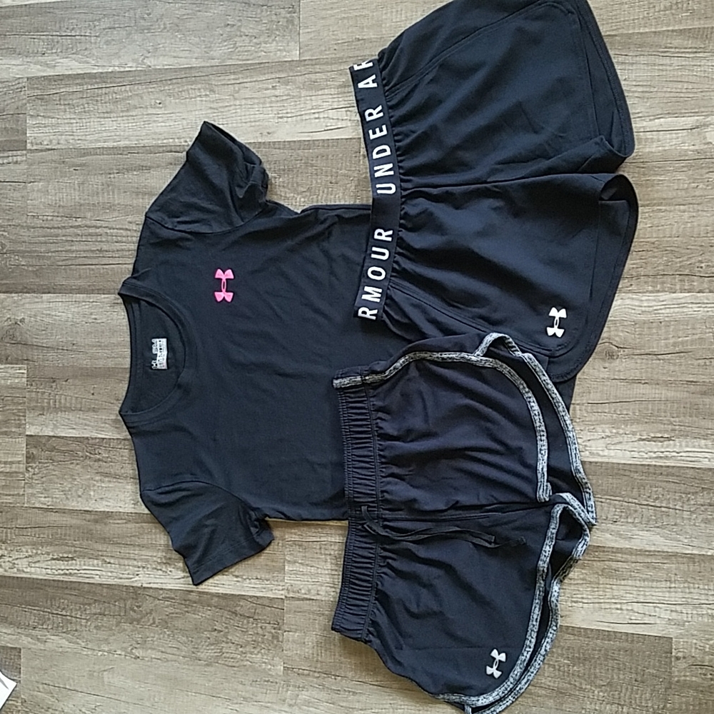 Under Armour Black Tee and Two Shorts Bundle S